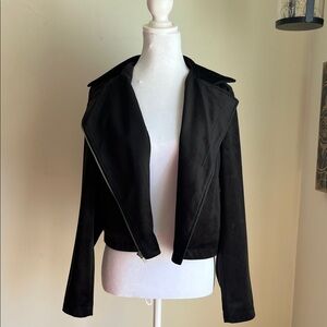 LC Lauren Conrad Black Suede-Look Cropped Moto Jacket